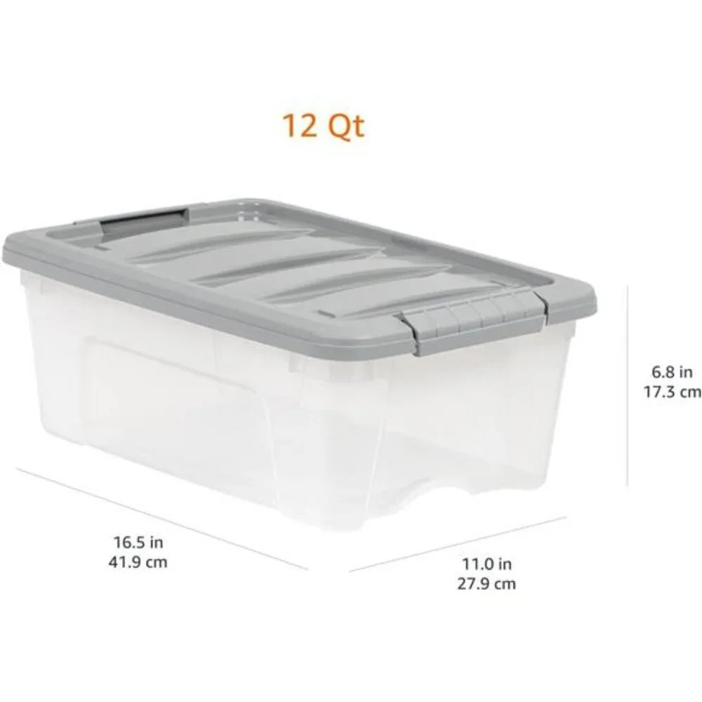 Plastic Storage Containers with Secure Latching Lids, Stackable